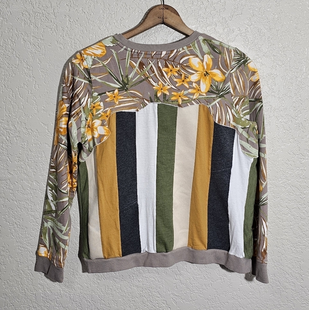 Custom Upcycled Reworked Floral/Striped Sweatshirt - Picture 2 of 3